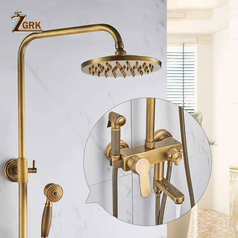 ZGRK-grifo de ducha antiguo para baño, conjunto de ducha de latón con cabezal de ducha de pulverización, grifo de bidé europeo