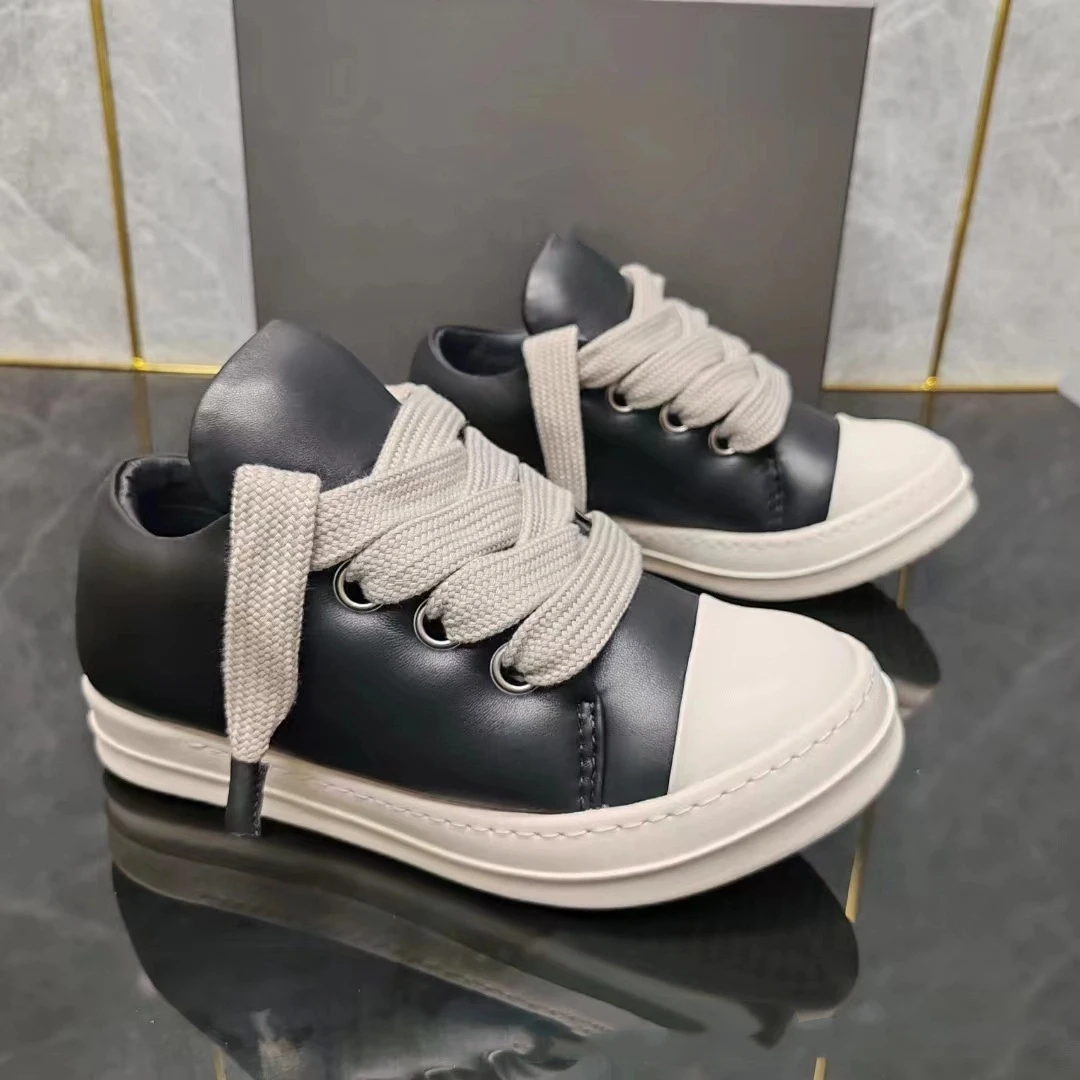 2025SS High Street Fashion أحذية رياضية سوداء غير رسمية للرجال والنساء أحذية واسعة من الجلد الطبيعي