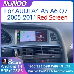 Nunoo Android 14 CarPlay Car Radio Player For Audi A4 A5 A6 Q7 MMI 2G Basic Red Screen GPS Navi Multimedia Stereo WiFi