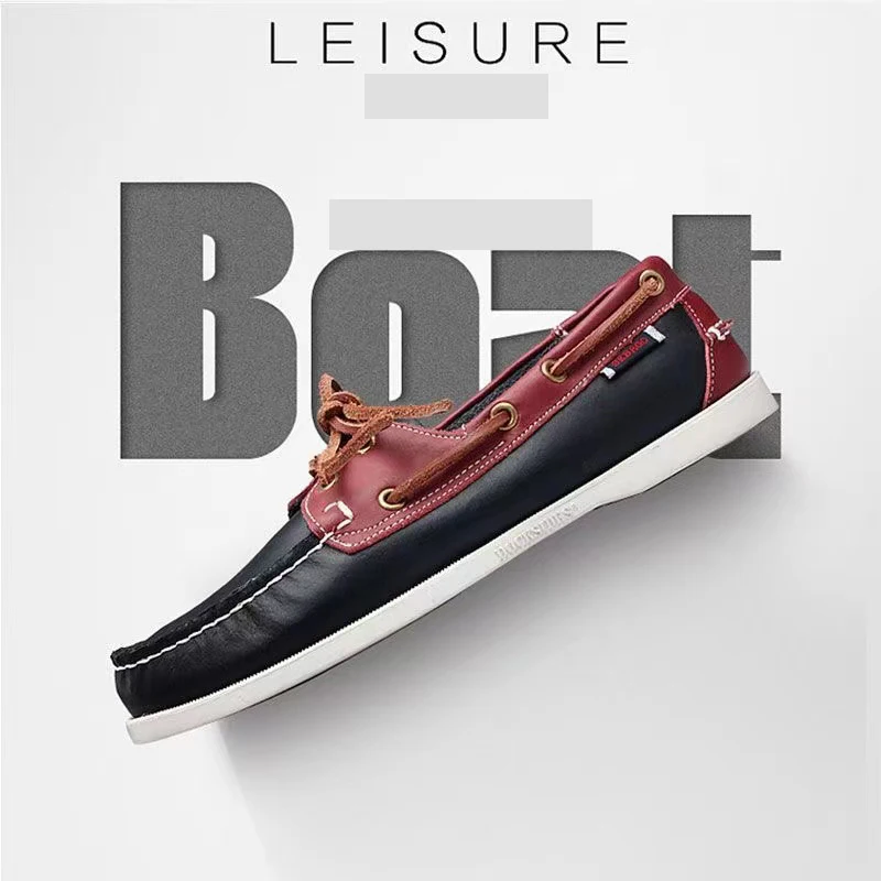 Men Homme Authentic Docksides Shoes - Premium Leather Moc Toe Lace Up Boat Shoes X001
