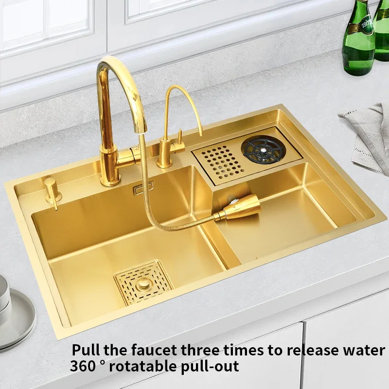 2024 Luxurious Villa Department Gold 304 Stainless Steel Kitchen Sink,Mater Utility Sink with Cup Wash