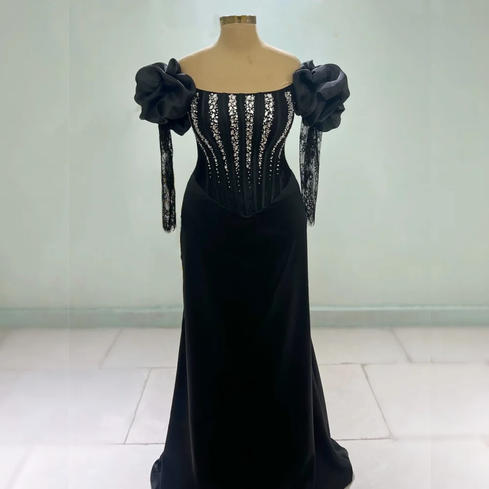 

Customized Lace Off-the-shoulder Trumpet Long Dresses With Rhinestone Bespoke Occasion Women Evening Dress Elegant Party Wedding