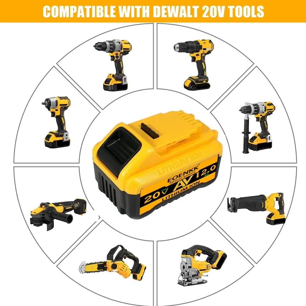 20V 12Ah 10Ah DCB203 Lithium Battery Replacement for DeWalt 18V 20V 21V olt Max DCB112 DCB184 DCB200 DCB180DCB181DCB182 DCB201