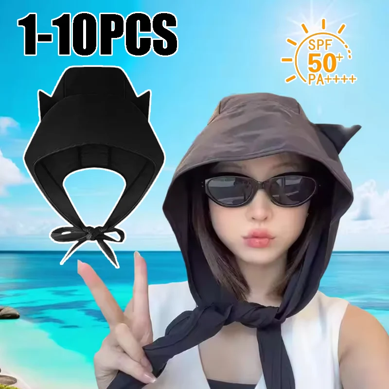 

Пляжная шляпа Devil Lanyard с защитой от солнца для женщин, быстросохнущая, с тонкими ушками и милым дизайном в виде кошачьих ушек, UPF 50+, для летней защиты от УФ-излучения