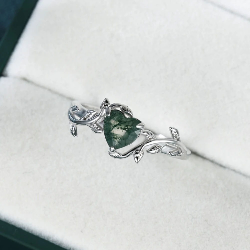 S925 Sterling Silver Ring Heart Shaped Watergrass Maple Rings for Women Fashion Luxury Design Sense Vine Water Drop Ring
