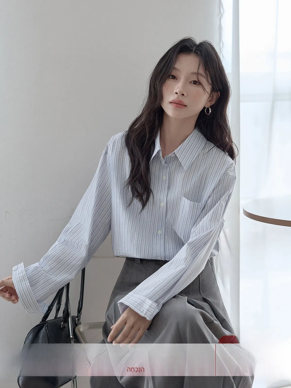 

Blue Striped Women's irt HUIXI Spring 2026 Collar Versatile Design Breathable Comfortable Korean Sle Long Sve