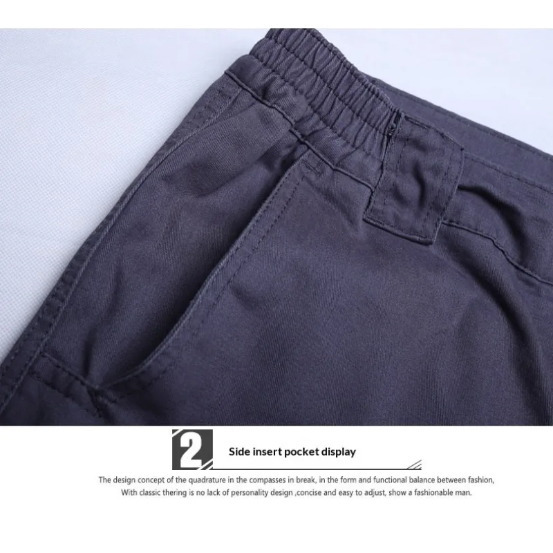 Men Straight Cargo Pants Multi Side Pockets Loose Fit Washed Cotton Twill Wear Resistant Trousers Work Hiking Outdoor view 2