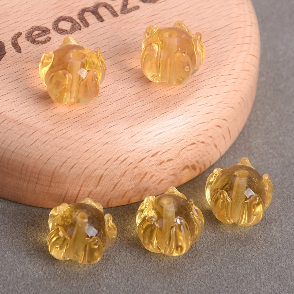 5pcs 14mm Crystal Yellow Flower Bud Shape Handmade Lampwork Glass Loose Beads For DIY Crafts Jewelry Making Findings