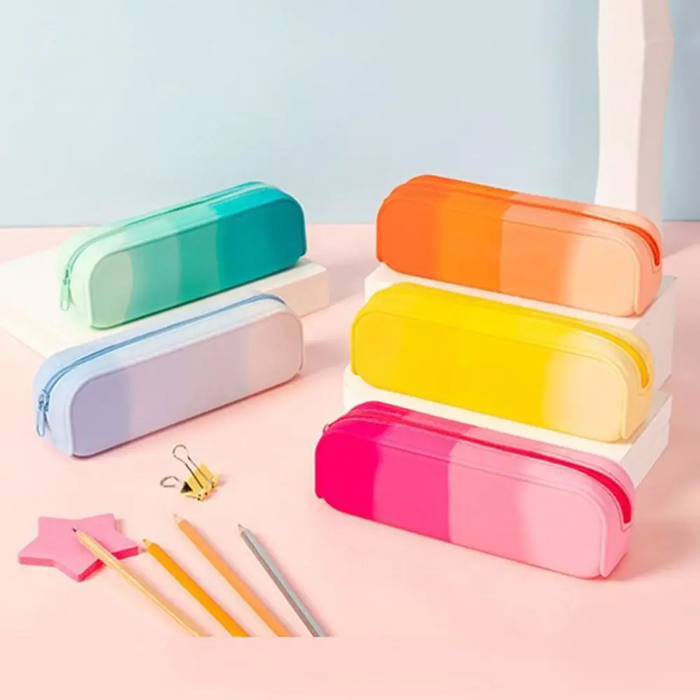 Creative Soft Silicone Pen Bag Large Capacity Multifunctional Pencil Case Gradient Color Learning Supplies Pen Storage Bag