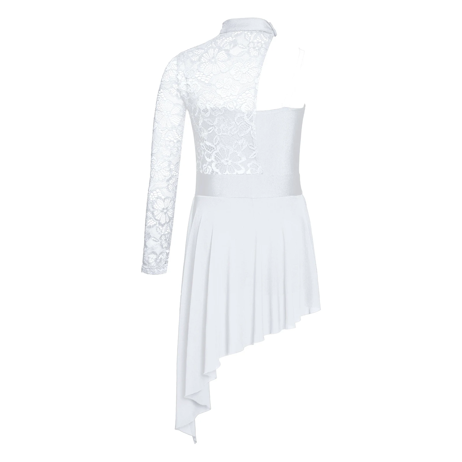 أطفال بنات الأزهار الدانتيل رداء رقص الباليه التزلج على الجليد فستان واحد الكتف غير المتكافئة هيم غنائية الحديثة ملابس رقص Dancewear #4