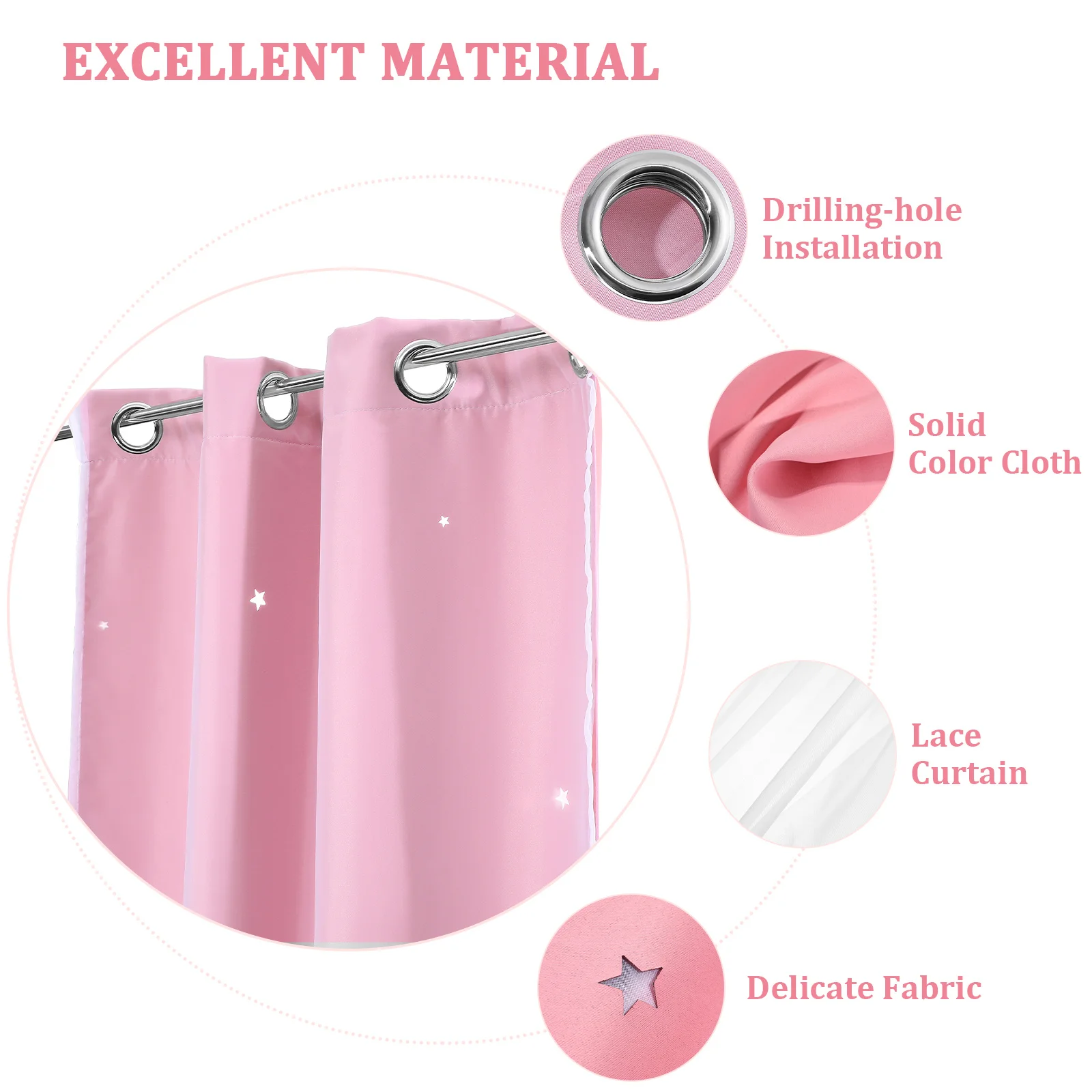 Blackout Curtains Out Tulle Overlay Curtain Pink Elegant Bedroom Drapes Hollow Stars Window Blinds