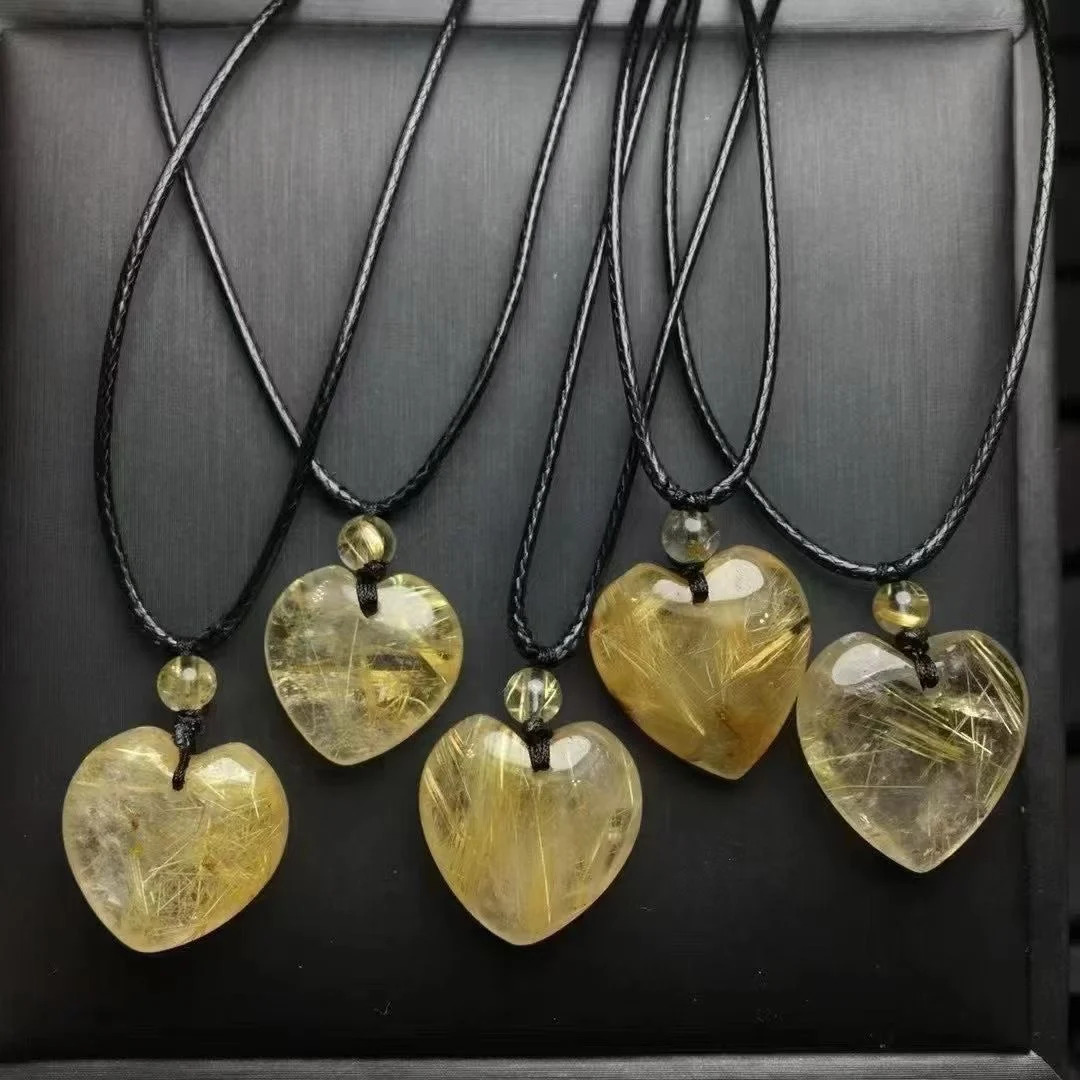 

1 Pc Fengbaowu Natural Gold Rutilated Quartz Heart Pendant Crystal Reiki Healing Stone Jewelry Gift For Women Men