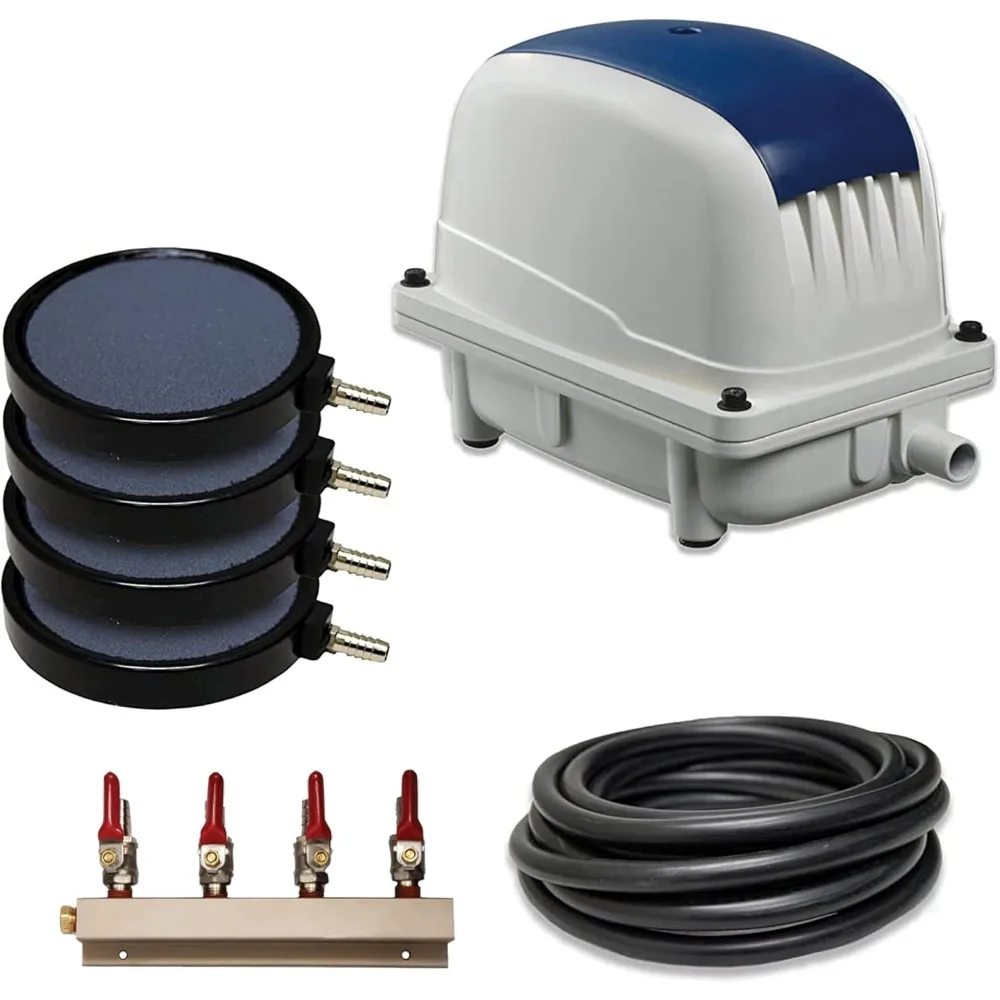 

Pond Subsurface Aeration System with 5.3 Cubic Feet per Minute Air Pump, 50' Weighted Tubing, (4) 8" Diffusers