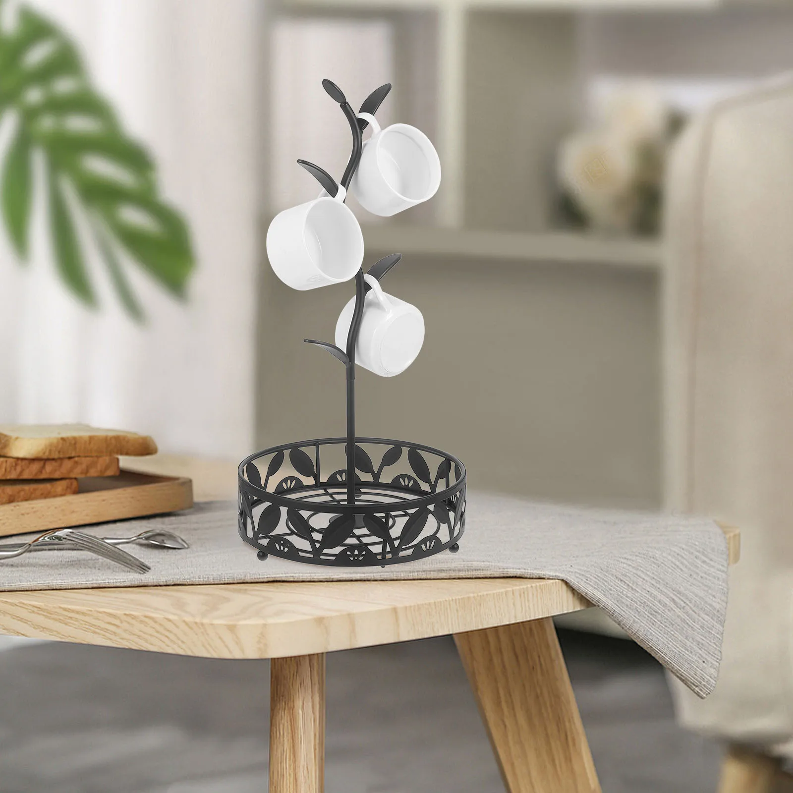 

Multi-Functional Cup Storage Rack Metal Tray Coffee Mug Tree Stand Countertop Organizer Kitchen Accessory Coffee Cup Tree Holder