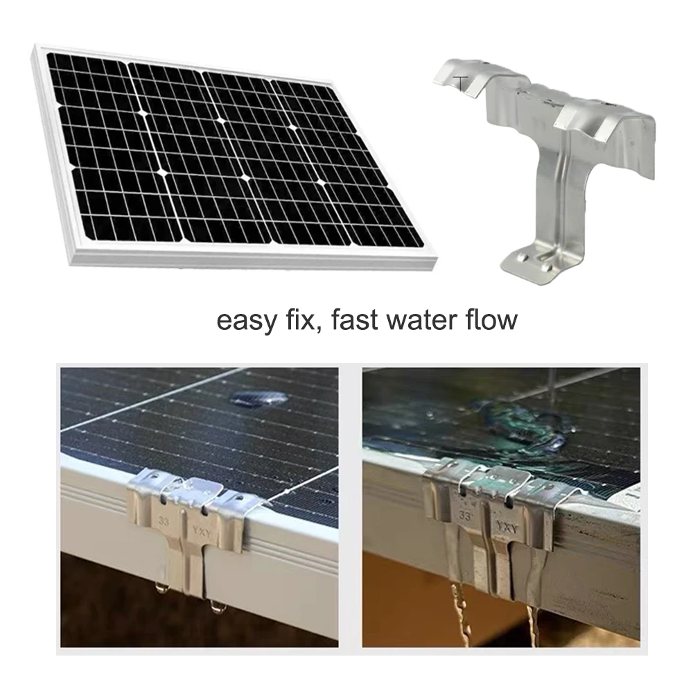 30/35/40mm Stainless Steel Solar Panel Photovoltaic Water Guide Clip 20pcs Panel Cleaning Component Deflector Mud Drain