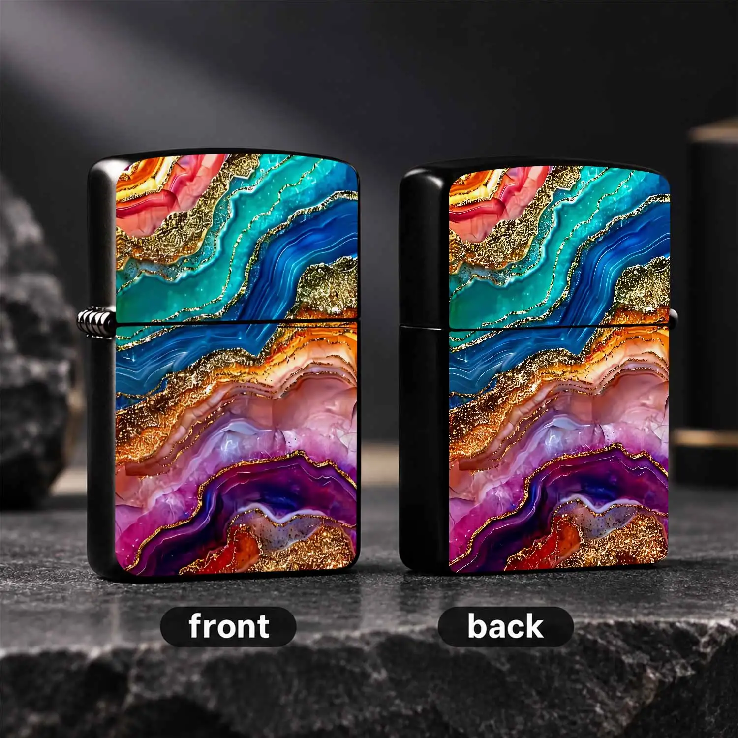 Colorful Agate Geode Lighter, Glittering Golden Foil Inlaid Fluid Art Pattern, Exquisite Trendy Portable Igniter For Daily Commute, Outdoor Trips, Gatherings, Ideal Practical Gift For Various Scenarios, Stylish High Sens A Humorou And Inter