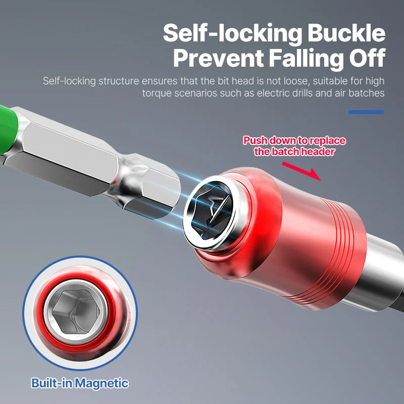 LIDIAO Magnetic Hex Bit Extension Bar Hexagonal Handle Red Three Piece Set Quick Release Self-locking Extension Rod Screwdriver