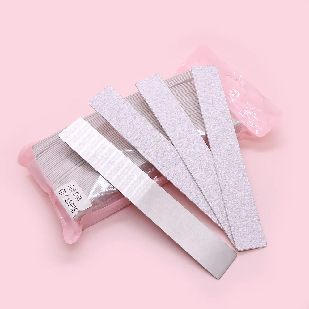 50Pcs Grey Sandpaper Nails File 100# 180# Removable Durable Square Files Strip Nail Kit Professional Set Replaceable Nail Files
