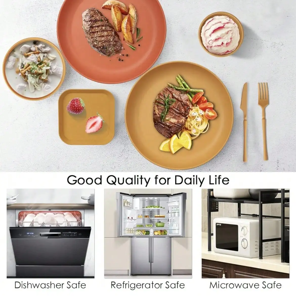 52 قطعة من أطقم أواني الطعام، أطباق وأوعية غير قابلة للكسر، أطقم أواني طعام قابلة لإعادة الاستخدام لـ 4 أشخاص،