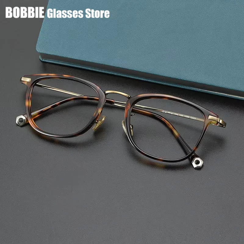 Japanese Designer Glasses Frame Men Women Retro Square Myopia Eyewear Titanium Big Face Ultra Light Rim Handmade Eyeglasses New