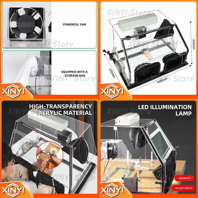 for High Transparency Acrylic Jewelry Workstation Dust Proof Bench for Goldsmithing Polishing Metal Crafting