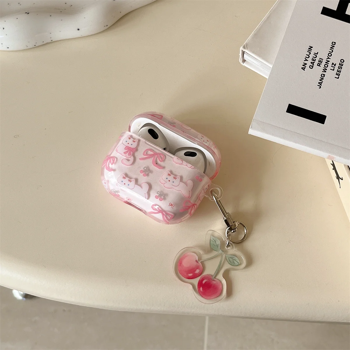 غطاء لسماعات AirPods 4 مع سلسلة مفاتيح الكرز، حافظة براعم الأذن بتصميم قطط كرتونية لطيفة لأجهزة AirPods Pro 2/pro/3rd/2nd/1st