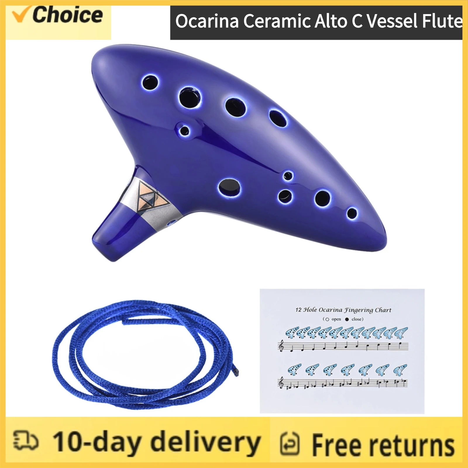 12 Hole Ocarina Ceramic Alto C Vessel Flute Wind Musical Instrument with Song Book Neck String Neck Cord and Music Score