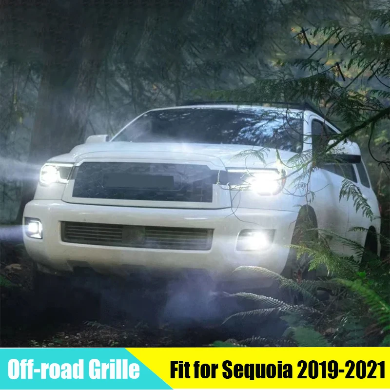 Off-road Grille Suitable for Toyota Sequoia 2019 - 2021 4x4 ABS with LED Light Black Car Front Bumper Grille Exterior Trim Parts