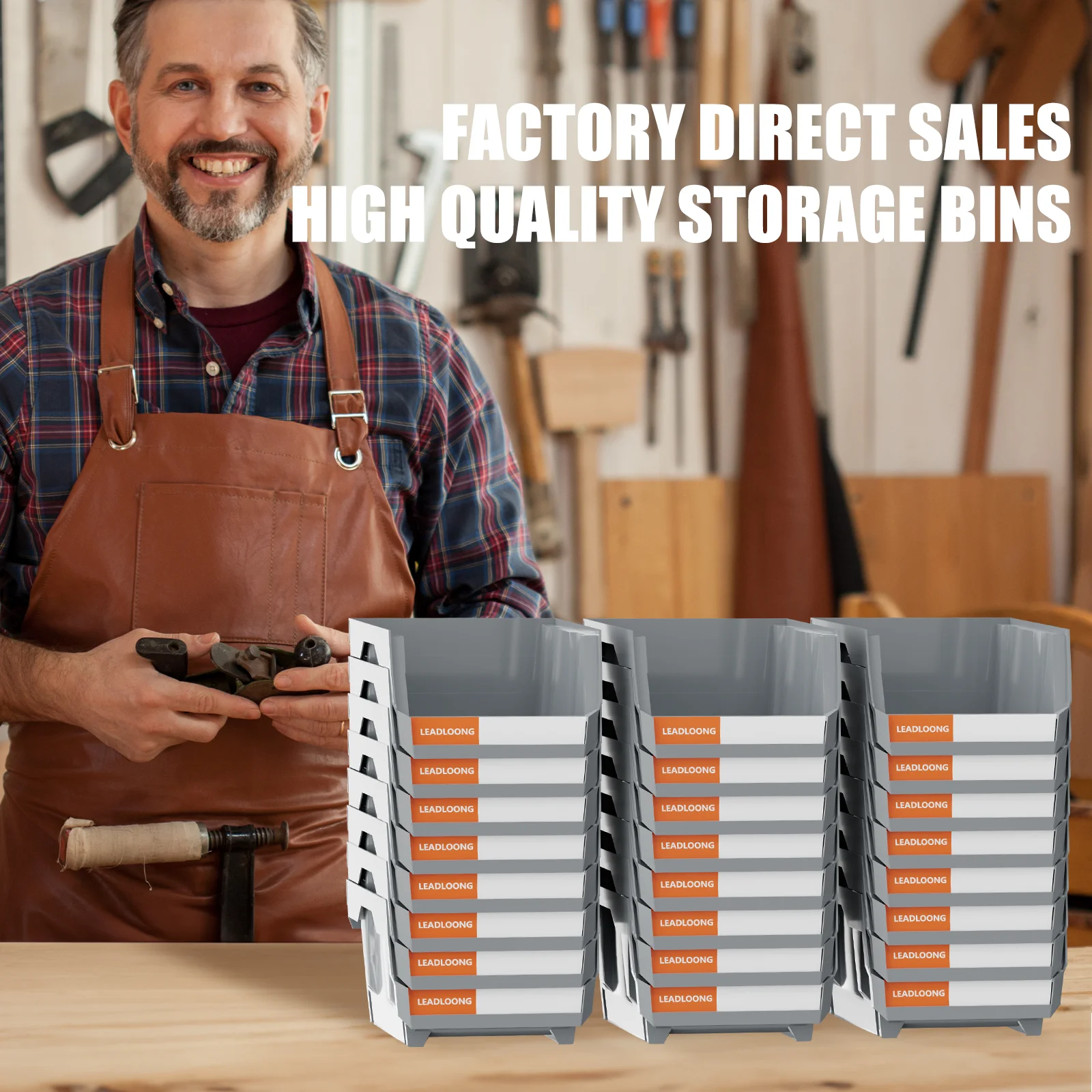 6/24pcs Gray Stackable Plastic Storage Box, Garage Storage Container, Garage Tool Storage And Organizer Box