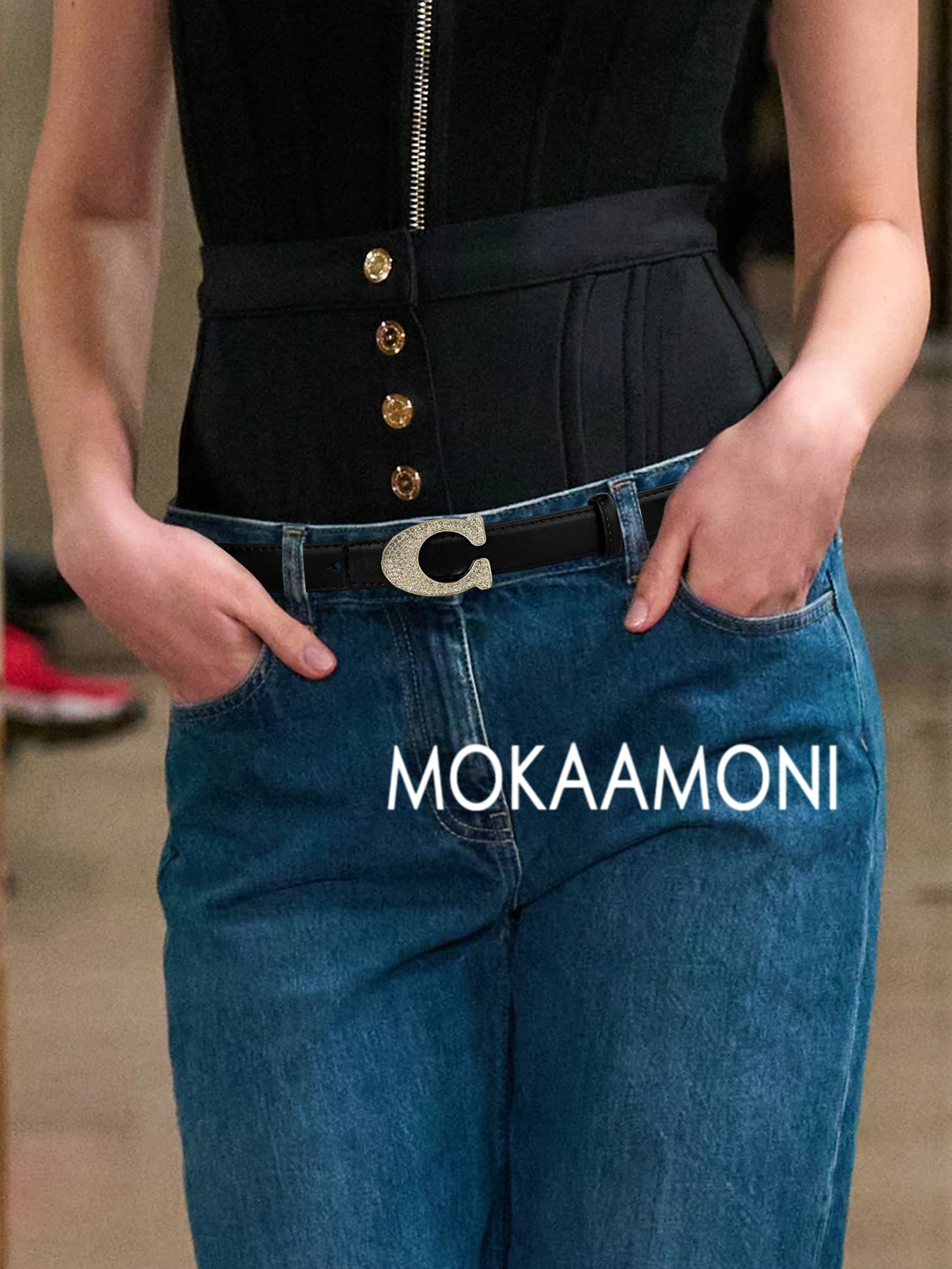 حزام نسائي عصري مرصع بأحجار الراين الكريستالية خفيف فاخر وبسيط وتصميم إكسسوار أنيق لبنطلون جينز هدية #6