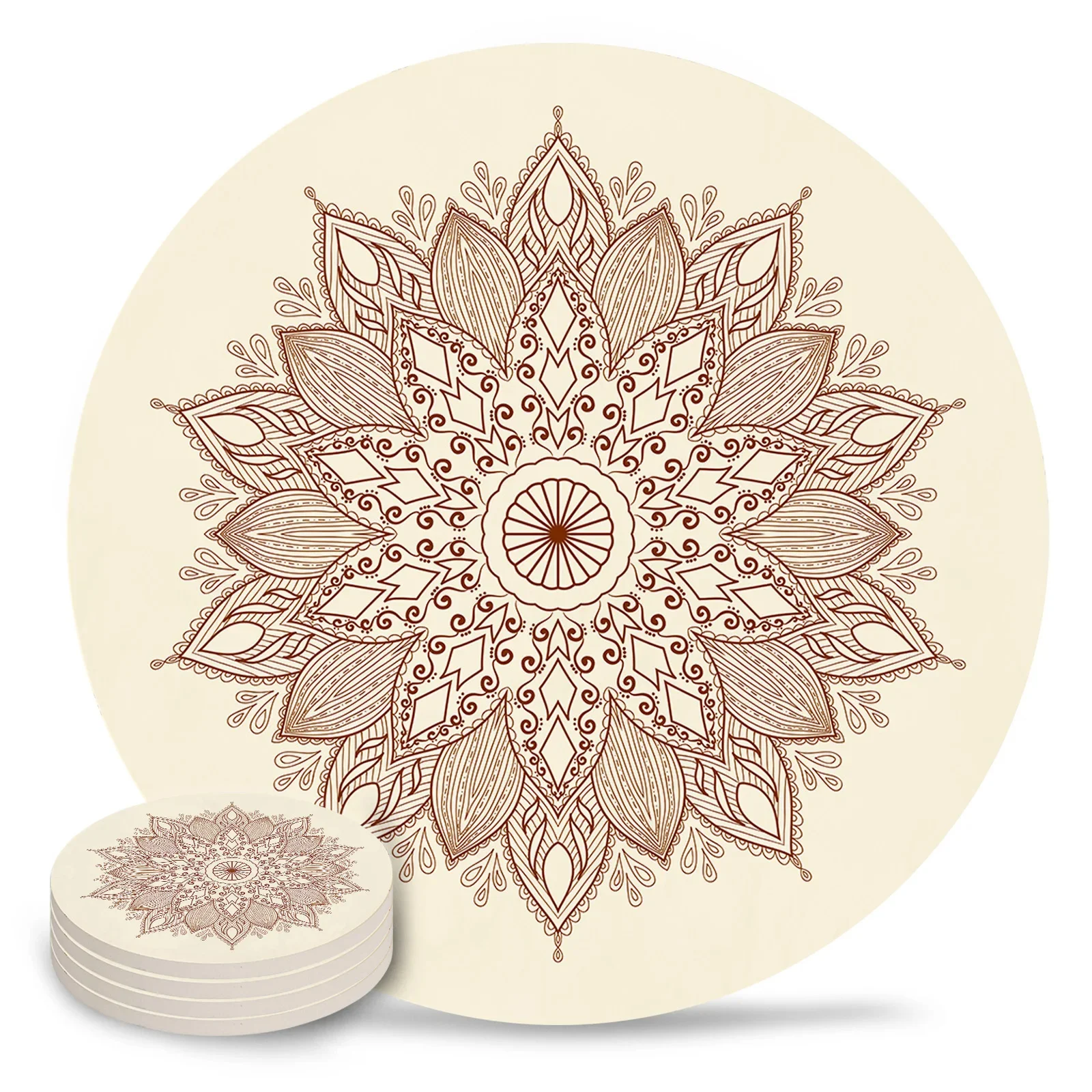 Vintage Mandala Flowers Ceramic Coasters Set Round Non-Slip Table Placemats Coffee Drink Cup Mat Home Decoration Coaster 1 PCS