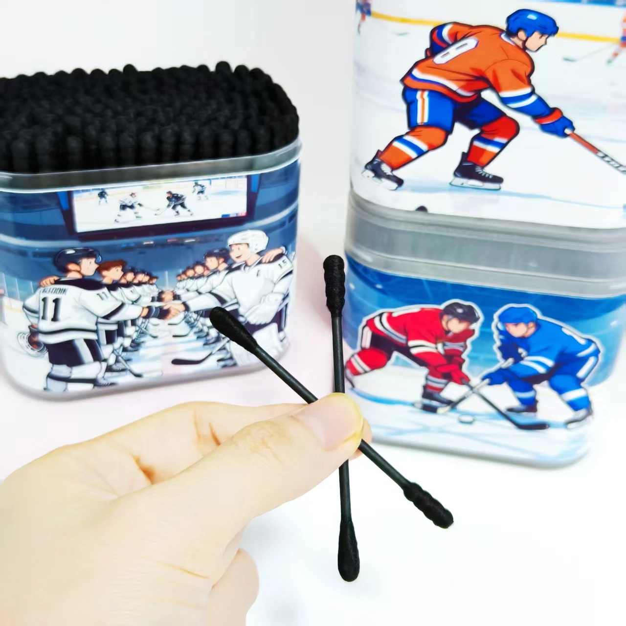 400개/800개 아이스하키 테마 면봉 검정색 양면 선물용 면봉