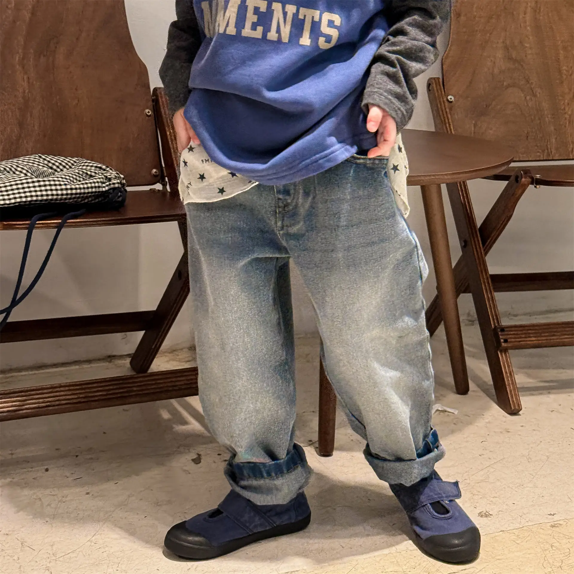 

2025 Autumn New Girls Jeans Solid Children Loose Trousers Fashion Boys Denim Harem Pants Baby Casual Pants Kids Clothes