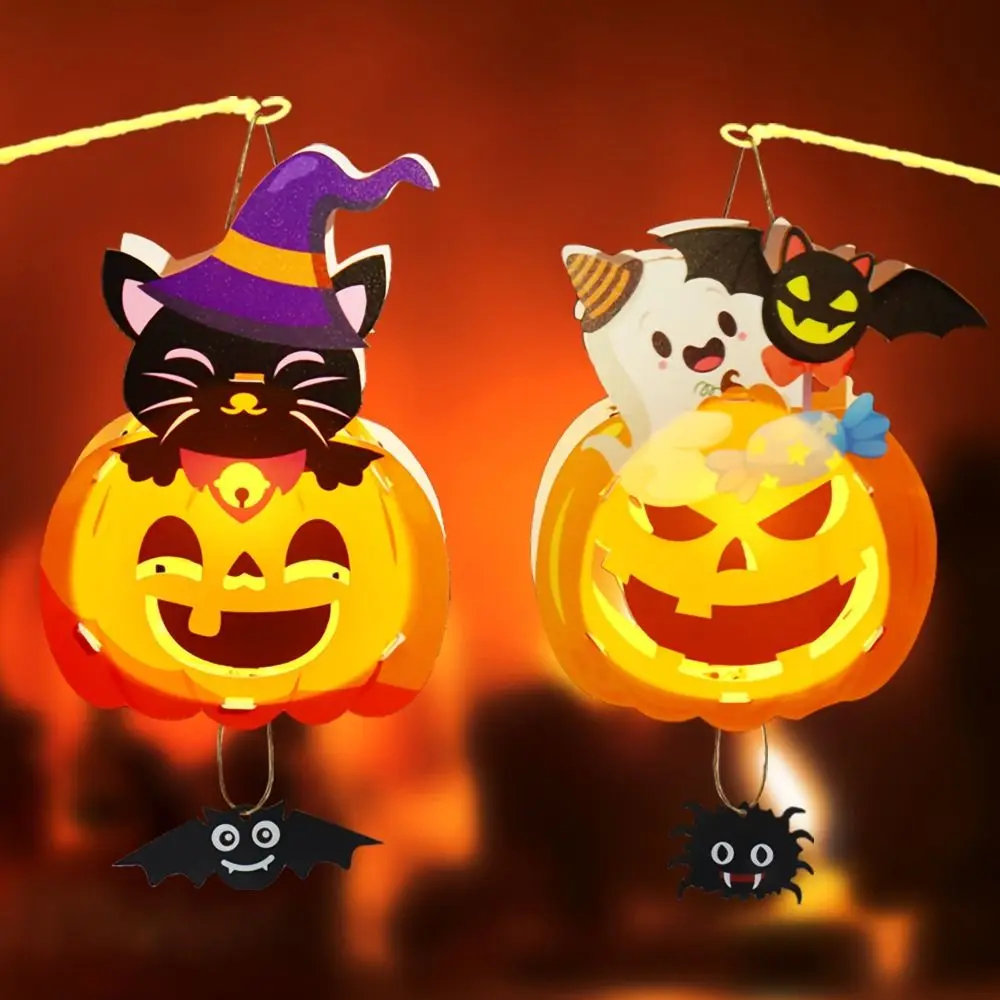 

Happy Halloween Day Halloween Lantern DIY Materials With Handle Handmade Halloween Pumpkin Lantern Luminous With LED Light