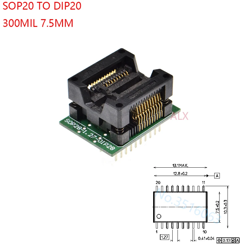 SOIC20 SOIC 20 SOP20 a DIP20 adattatore per programmatore presa larghezza corpo 7.5MM 300MIL IC socket CONVERTER chip di prova