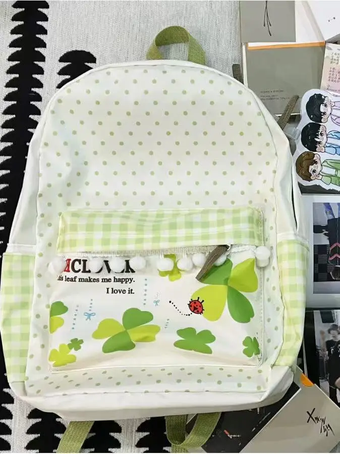 Kawaii een Quattro Le Trifoglio Polka Dot Piccola palla soffice Grande capacità Studente Bapa Borsa estiva giapponese Sle Fre