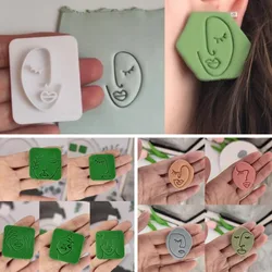 Moldes de arcilla con relieve de textura Facial de arte abstracto para mujer, joyería de pendientes de cerámica suave, moldes de sello artístico para herramienta hecha a mano DIY