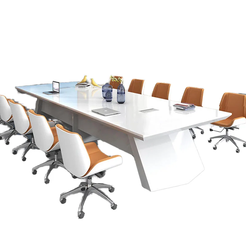 *White Lacquer Conference Table Commercial Use 11-15 People Capacity Modern Simple Chair for Large Conference