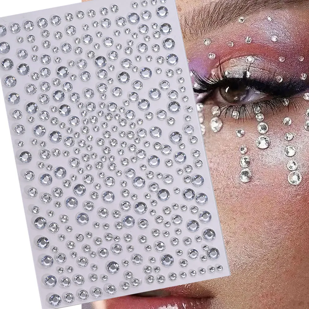 1 Blatt, 900 Stück, Regenbogen-Glitzer-Edelstein-Aufkleber zum Aufkleben, Gesichts-Tattoo, Augen-Strass-Juwelen, 3/4/5 mm, Mix für Hochzeitsfeiern, Make-up