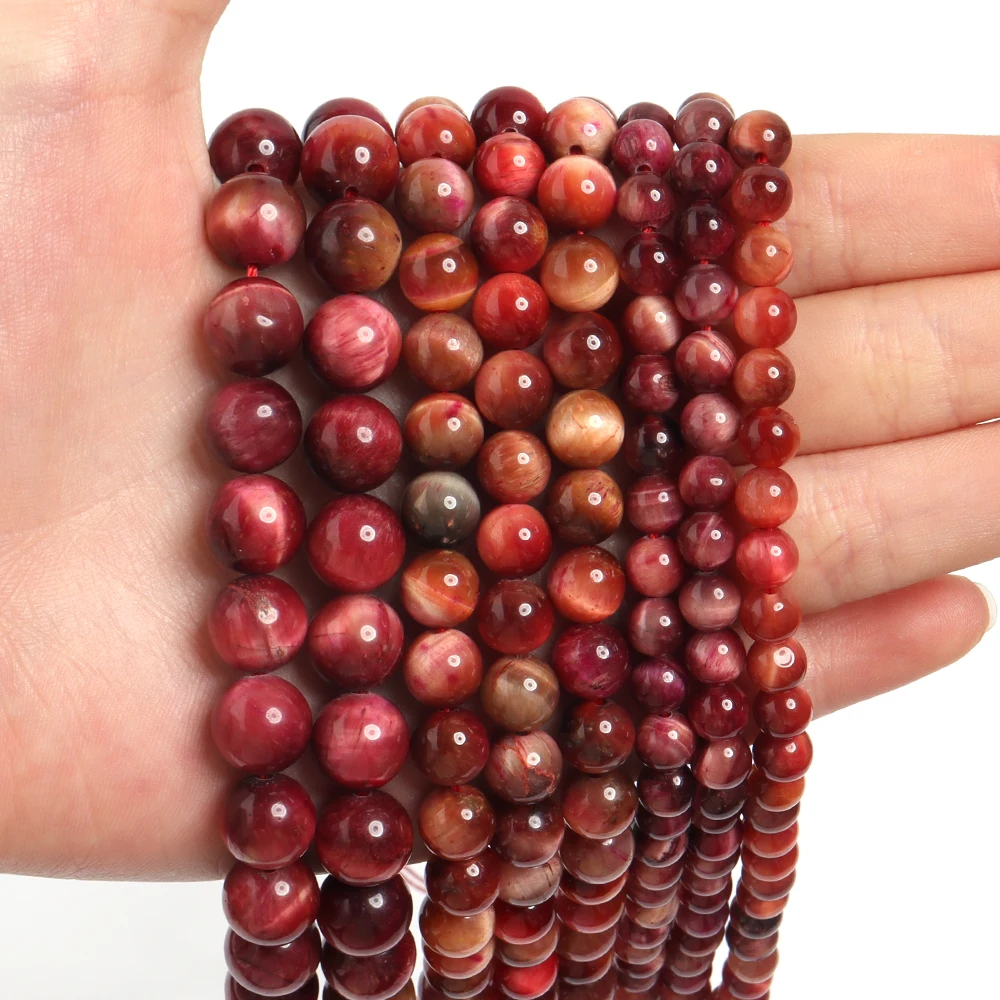 6 8 10 mm natürliche Tigerauge Steinperlen Kirsche Runde lose Spacer Steinperlen für Schmuckherstellung DIY Halskette Armbänder Zubehör