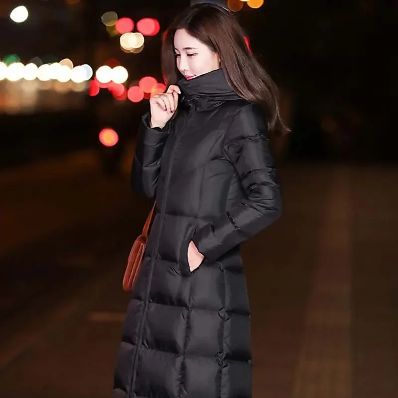 

Long Down Cotton Coats Black Women Winter Puffer Elegant Coat Hooded Female Vintage Streetwear Padded Thicken Warm Casual Parkas