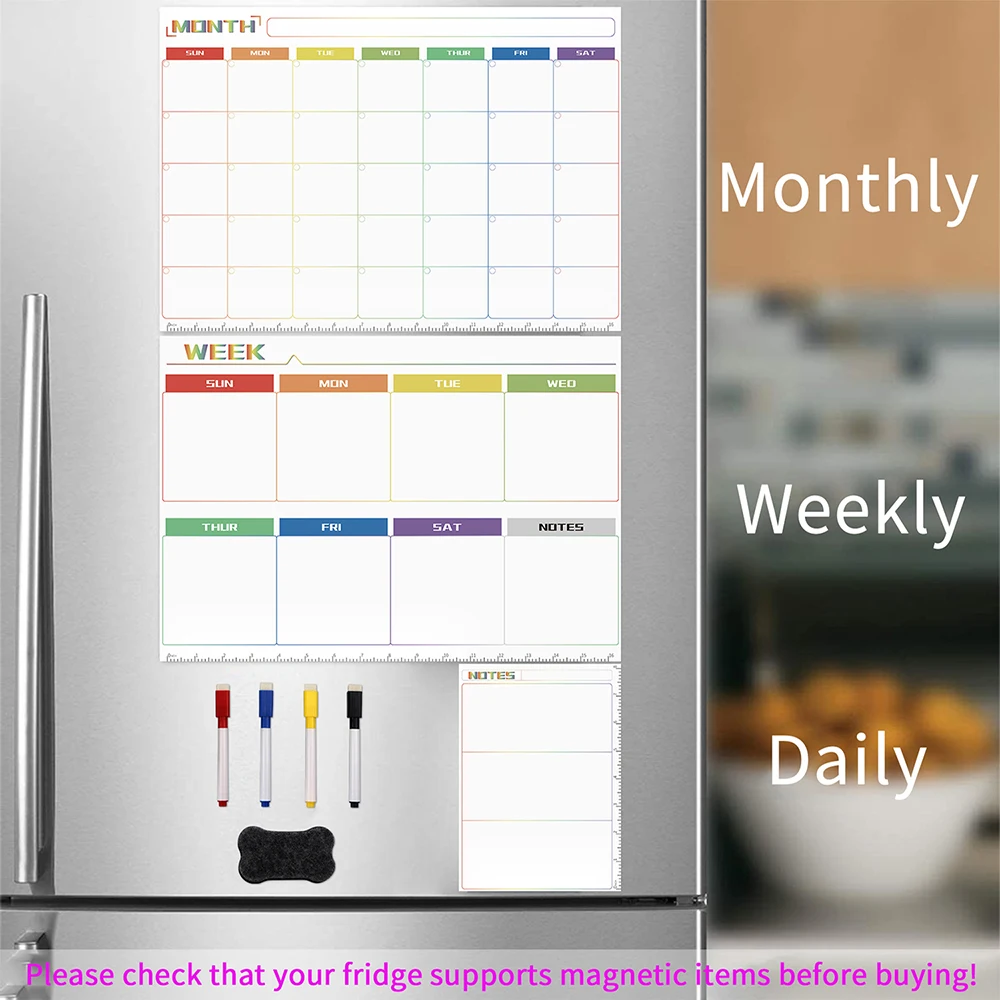 Magnetic Dry Erase Board Reusable Fridge Magnet Board Flexible Refrigerator Whiteboard for Reminder Memo Calendar Note Kitchen