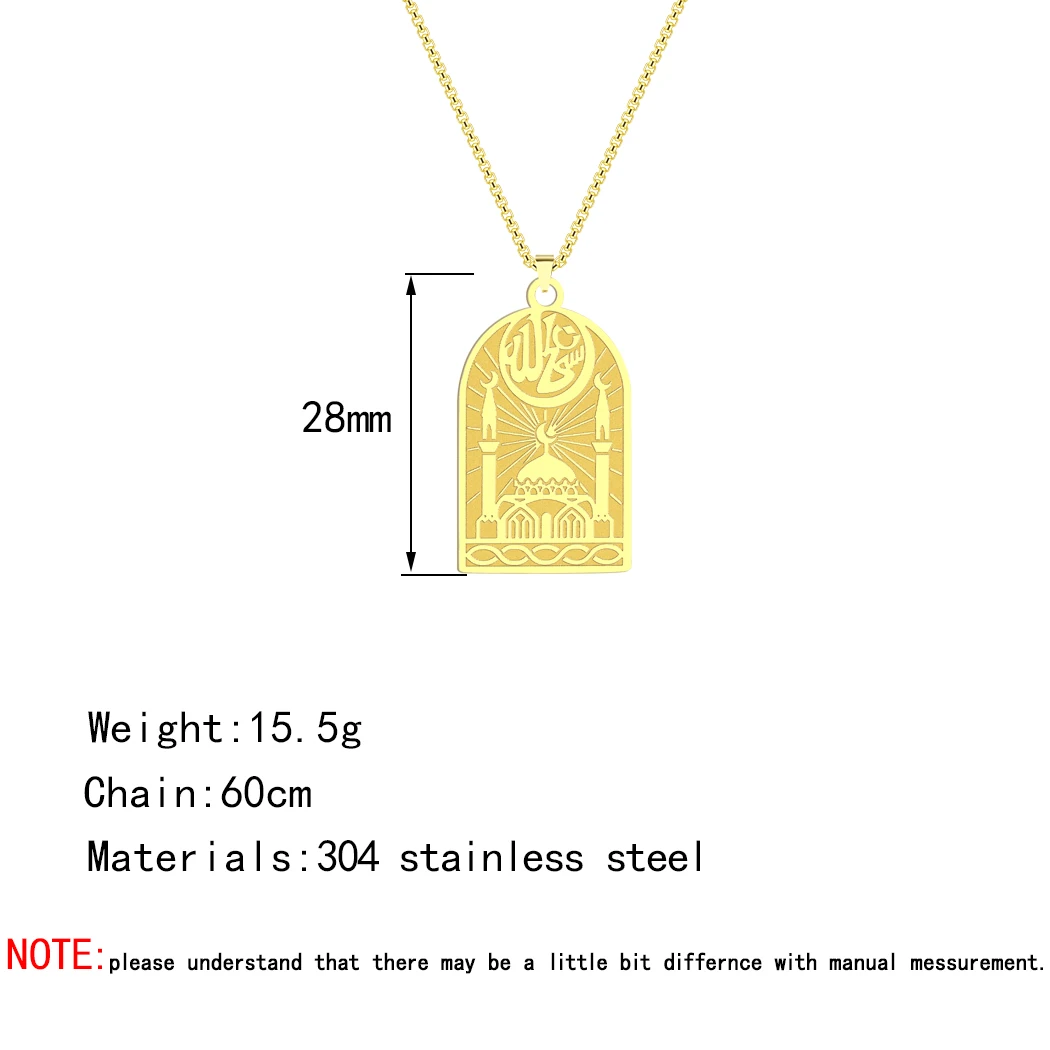 Kinitial Stainless Steel Mosque Muslim Pendant Necklace For Women Men Islamic Religious Jewelry Arabic Islam Vintage Necklace