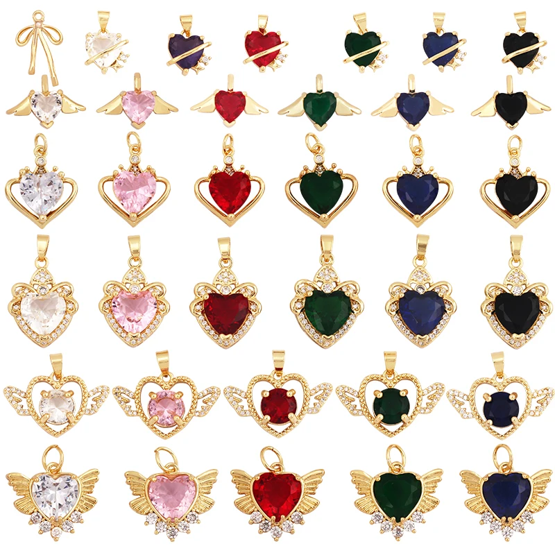 Romance Love Heart Mixture Style Charm Jewelry Findings,Fashion 18k Gold Inlaid Rainbow Zirconia Necklace Pendant Supply L39