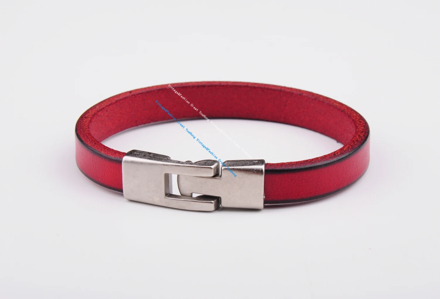 BL11 Red New Mens Single Wrap Slim Plain Leather Cuff Bracelet Wristband