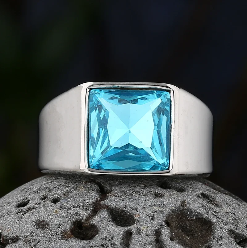 

Classic 316L Stainless Steel Green Stone Geometry Ring Fashion For Man Couple&Boyfriend Gift Engagement Wedding Luxury Jewelry