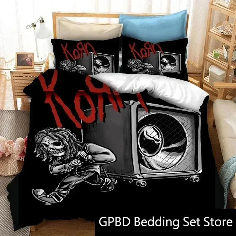 3D Print Korn Band Logo Bedding Set Double Twin King Duvet Cover Comforter Pillowcase Boys Girls Adults Bedroom