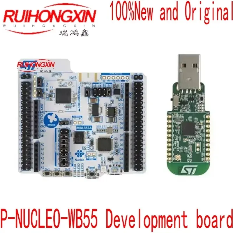 Original spot P-NUCLEO-WB55 USB dongle and Nucleo-64 with STM32WB55 MCU