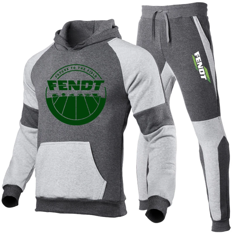 2021 Spring Autumn New Set FENDT Print Custom Made Spliced Men Pullover Hoodie + Pants Casual British Style Man Sportswear Suit