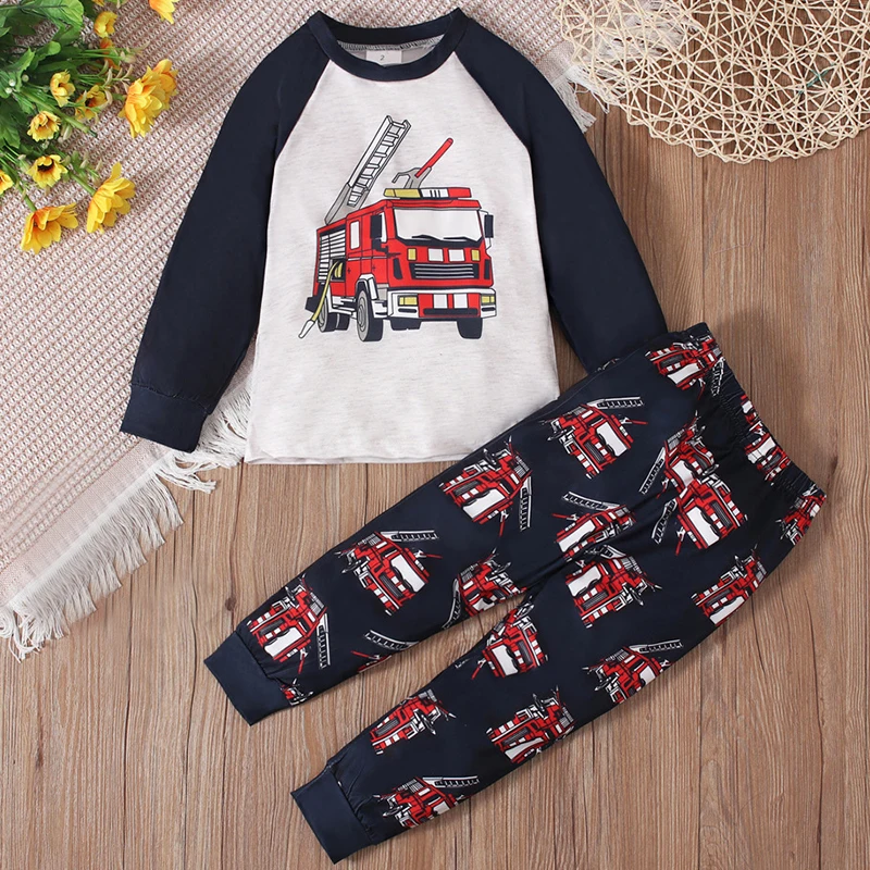 2Piece Spring Autumn Kids Clothes Boys Korean Casual Cartoon Cute Print Cotton Long Sleeve Baby Tops+Pants Children's Sets BC120